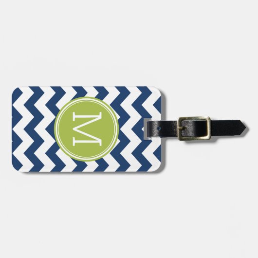 Chevron Pattern Single Monogram - Navy Limoen Bagagelabel (Voorkant horizontaal)