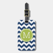 Chevron Pattern Single Monogram - Navy Limoen Bagagelabel (Voorkant verticaal)