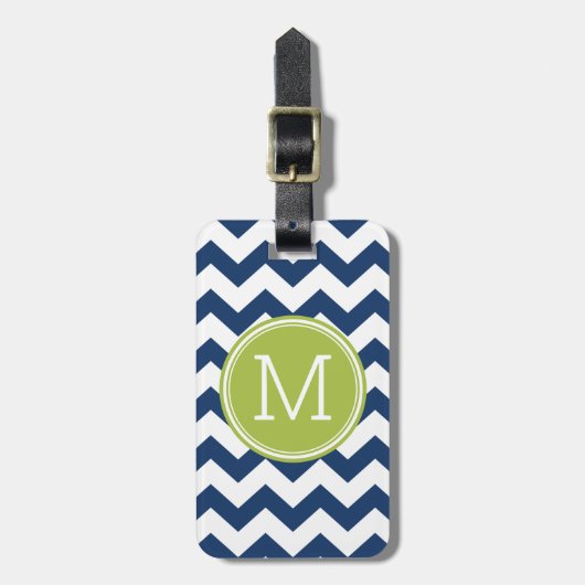 Chevron Pattern Single Monogram - Navy Limoen Bagagelabel (Voorkant verticaal)