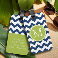 Chevron Pattern Single Monogram - Navy Limoen