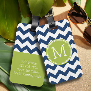 Chevron Pattern Single Monogram - Navy Limoen Bagagelabel