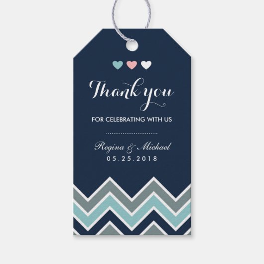 Chevron Pattern Vrijgezellenfeest Blue Gift Label Cadeaulabel (Voorkant)