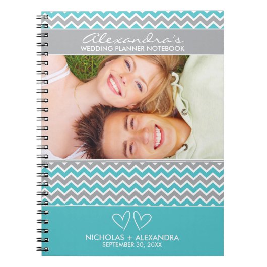 Chevron Pattern Wedding Planner-laptop (aqua) Notitieboek (Voorkant)