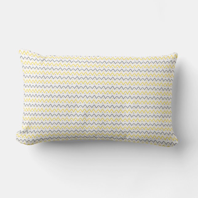 Chevron Pattern Yellow & Gray Lumbar Pillow Kussen (Voorkant)