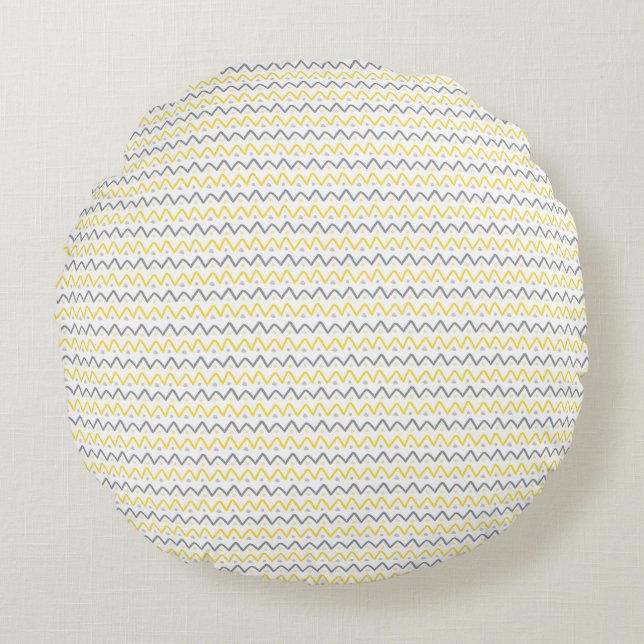 Chevron Pattern Yellow & Gray Round Pillow Rond Kussen (Voorkant)