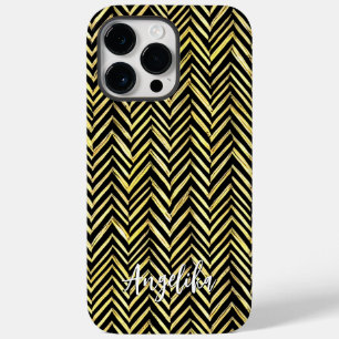 Chevron Persoonlijke naam in zwart en goud Case-Mate iPhone 14 Pro Max Hoesje