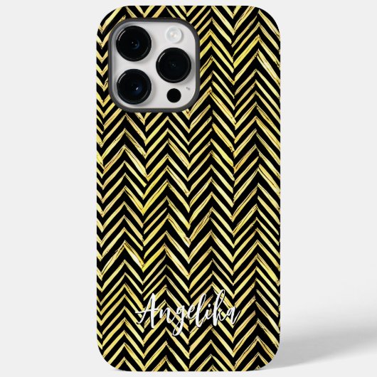 Chevron Persoonlijke naam in zwart en goud Case-Mate iPhone Case (Achterkant)