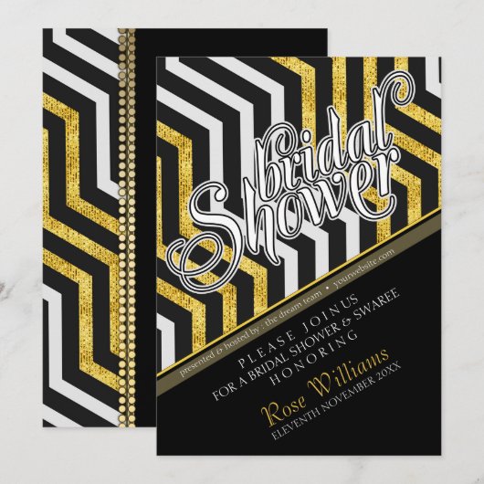 Chevron Perspective Glam Bridal Shower Invitation Kaart (Voorkant / Achterkant)