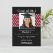 Chevron Photo Afstuderen Invitation - Maroon Black Kaart (Staand voorkant)