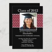 Chevron Photo Afstuderen Invitation - Maroon Black Kaart (Voorkant / Achterkant)