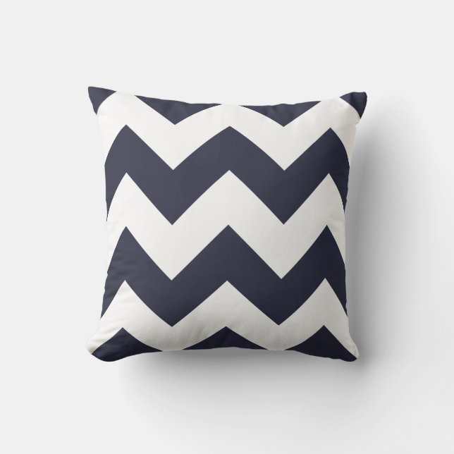 Chevron Pillow met Navy Blue Zigzag Kussen (Voorkant)