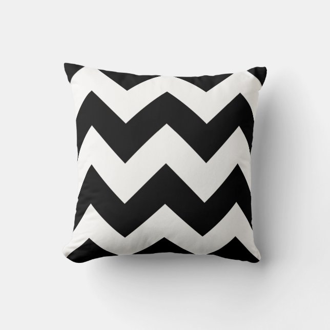 Chevron Pillow met zwarte en witte zigzag Kussen (Voorkant)