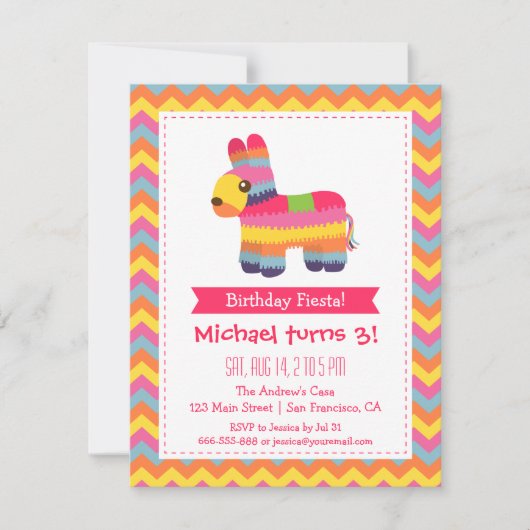 Chevron Pinata Mexican Fiesta Kids Birthday Party Kaart (Voorkant)