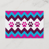 Chevron Pink Blauwgroen Puppy Paw Drukt Hondenlief Visitekaartje (Achterkant)