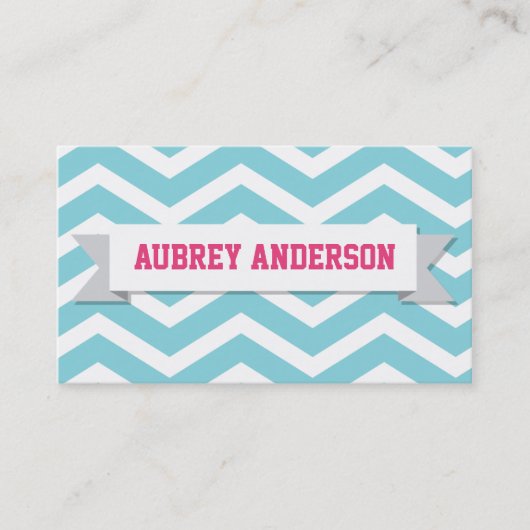 Chevron Pink Blue Custom Flag Visitekaartje (Voorkant)