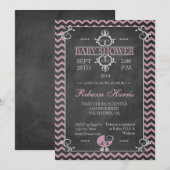 Chevron Pink Chalkboard Baby shower Uitnodiging (Voorkant / Achterkant)