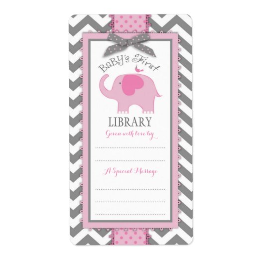 Chevron Pink Elephant Book Bord Label (Voorkant)