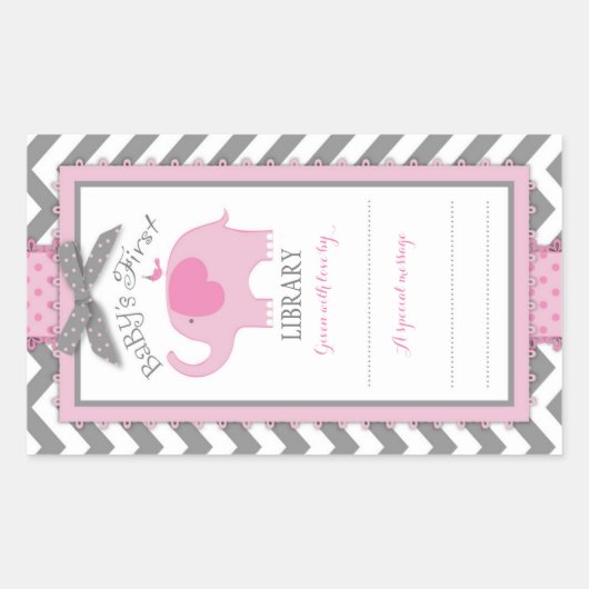 Chevron Pink Elephant Book Bord Label (Voorkant)