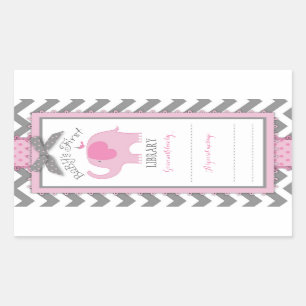 Chevron Pink Elephant Book Bord Label
