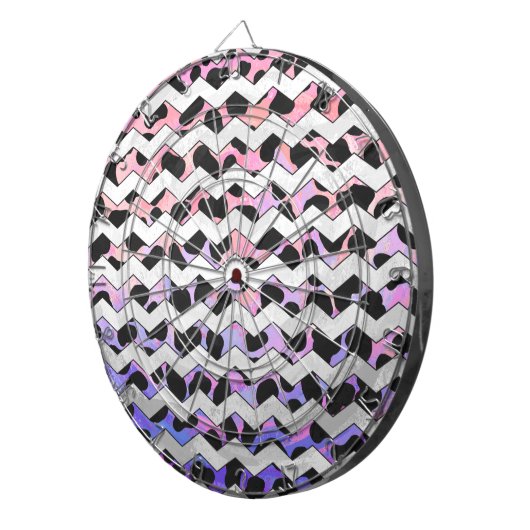 Chevron Pink en Black Dalmation Dartbord (Voorkant Rechts)