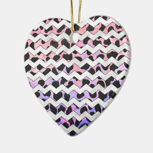 Chevron Pink en Black Dalmation Keramisch Ornament (Links)