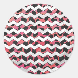 Chevron Pink en Black Dalmation Ronde Sticker