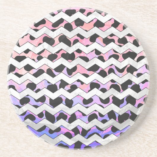 Chevron Pink en Black Dalmation Zandsteen Onderzetter (Voorkant)