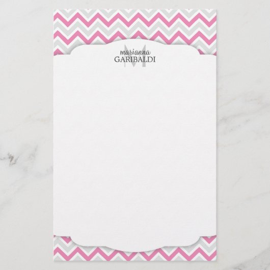 Chevron Pink en Modern Personalized Briefpapier (Voorkant)