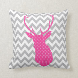 Chevron Pink en White Polka Dot Deer Silhouette Kussen