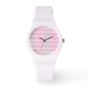 Chevron Pink White en Gray Zig Zag Pattern Horloge