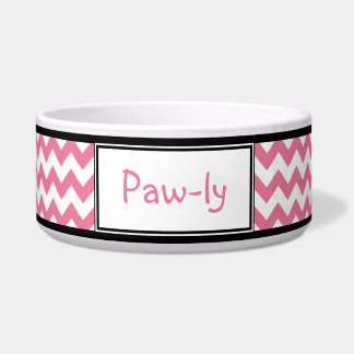 Chevron Pink & White, gepersonaliseerde Dog Bowl Voerbakje
