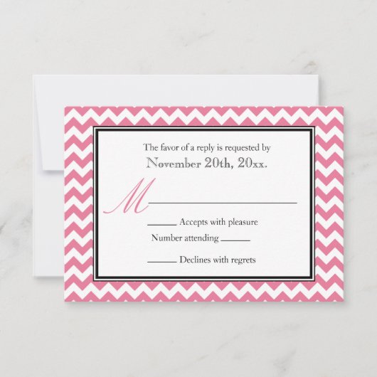Chevron Pink & White RSVP Reply Kaarten Kaartje (Voorkant)