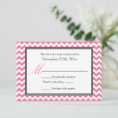 Chevron Pink & White RSVP Reply Kaarten Kaartje (Staand voorkant)