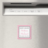 Chevron Pink & White Save the Date magnet (Insitu (Vaatwasser))