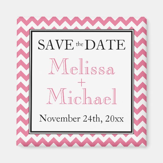 Chevron Pink & White Save the Date magnet (Voorkant)