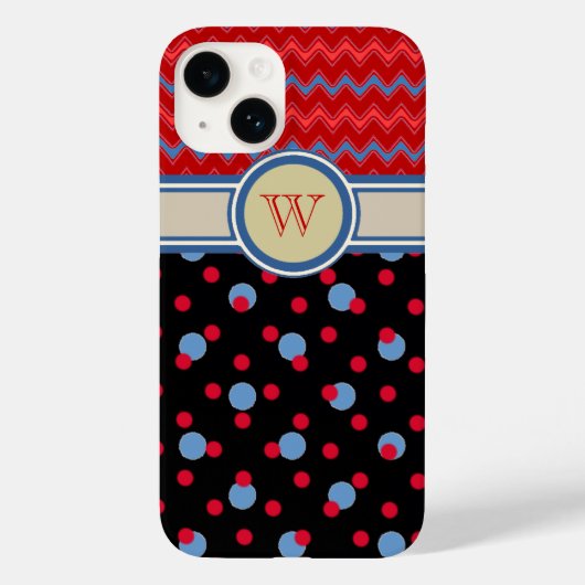 Chevron & polkadots patroon girly monogram Case-Mate iPhone case (Achterkant)