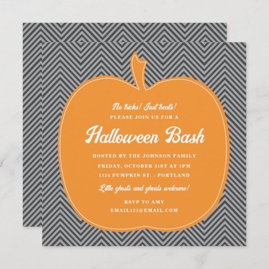 Chevron pompoen Halloween Party Invite Kaart (Voorkant / Achterkant)