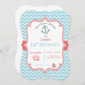 Chevron print Anker verjaardagsuitnodiging Kaart (Voorkant / Achterkant)