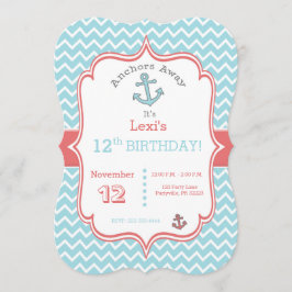 Chevron print Anker verjaardagsuitnodiging Kaart