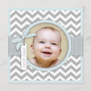 Chevron Print Baptism Invitation Photo Card SQ-BL Kaart