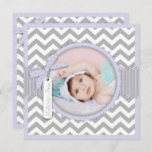 Chevron Print Baptism Invitation Photo Card SQ-LV Kaart (Voorkant / Achterkant)
