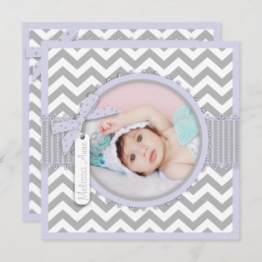 Chevron Print Baptism Invitation Photo Card SQ-LV Kaart (Voorkant / Achterkant)