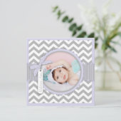 Chevron Print Baptism Invitation Photo Card SQ-LV Kaart (Staand voorkant)