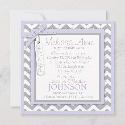 Chevron Print Baptism Invitation Photo Card SQ-LV Kaart (Achterkant)