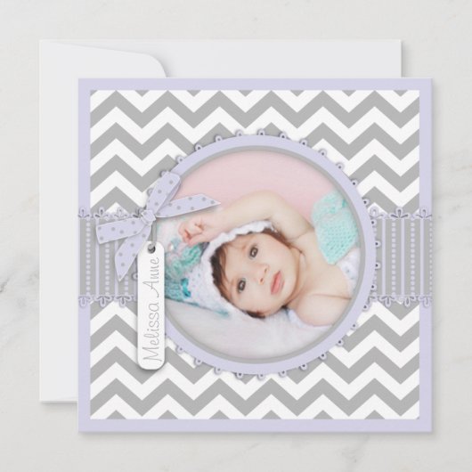 Chevron Print Baptism Invitation Photo Card SQ-LV Kaart (Voorkant)