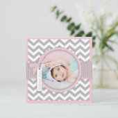 Chevron Print Baptism Invitation Photo Card SQ-PK Kaart (Staand voorkant)