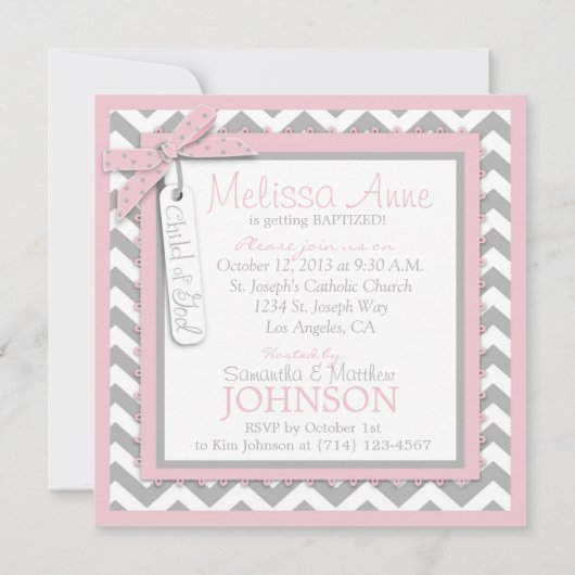 Chevron Print Baptism Invitation Photo Card SQ-PK Kaart (Achterkant)