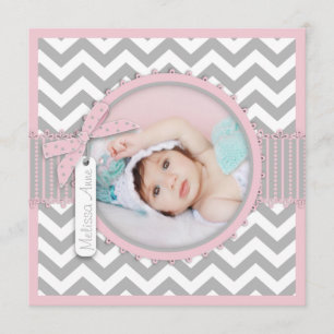 Chevron Print Baptism Invitation Photo Card SQ-PK Kaart