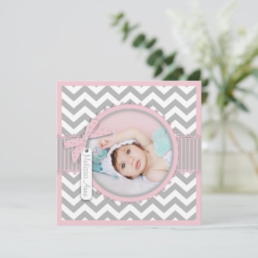 Chevron Print Birth Announding Fotokaart SQ-PK Aankondiging (Staand voorkant)