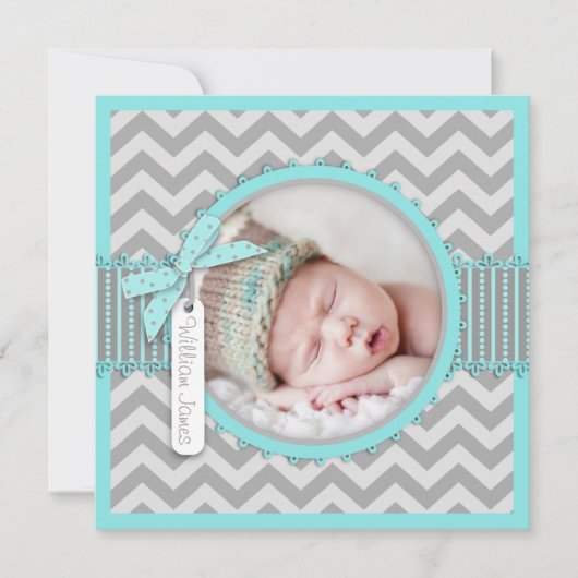 Chevron Print Birth kondiging Fotokaart SQ-AQ Aankondiging (Voorkant)